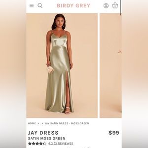 NWT Birdy Grey Moss Green Satin Bridesmaid Dress